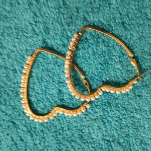 Large Heart and Faux Pearl Hoop Earrings